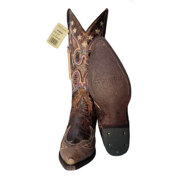 Stetson Leather Cowboy Boots 8.5 Red/White/Blue Western Rodeo Festival Event - Picture 3 of 14